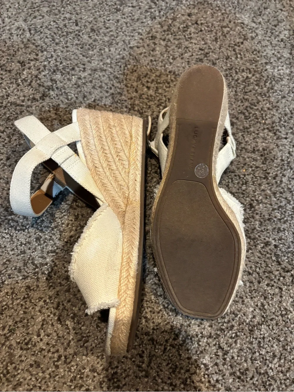 Lucky Brand Off-White Canvas Ankle-Strap Wedges